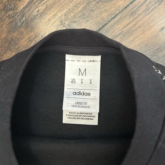 Adidas Girls Black Loose Fit Pullover All Over Sweatshirt Size Medium 10/12 NWT - Picture 3 of 5